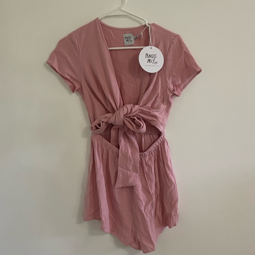 Princess Polly romper / playsuit pink tie in front size small
